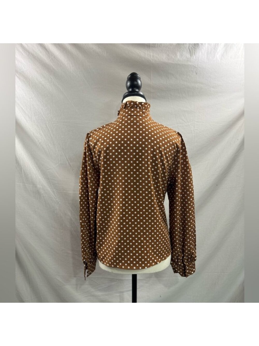 Polka Dot Ruffle Trim Blouse Brown - Picture 8 of 9